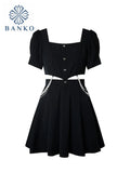 Dress Women's Short Sleeve Hollow Out Slim Sheath Spring Summer Mini Dress Casual Black Square Collar A-line Mujer