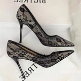 Yarn High-Heeled Women 2025 New Summer Niche Temperament Black Lace Fine Tip Single Shoes