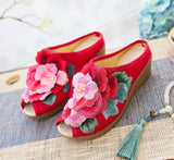 Zingj Summer New Three-Dimensional Embroidered Fish Mouth High Slope With Cool Slippers Ladies Embroidered Cloth