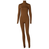 Women Autumn Winter Long Sleeve Bodycon Soild Color Turtleneck Jumpsuit Romper Playsuit 2020 Famale Clothing