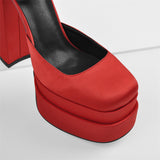Onlymaker Square Toe Sandals Platform Thick High Heels Solid Mixed Colors Crystal Buckle Stain Sandals Graceful Women