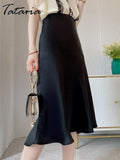 Silk Satin Skirts for Women High Waisted Skirt 2022 Women A-Line Elegant Skirts Summer Pink Midi Skirt New Korean