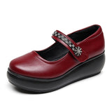 Red Heel Slope Thick-Soled Waterproof Table Shallow Mouth Single Shoe Velcro Size Size Of The Elderly Pine Cake Mother