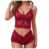 Women Lingerie Set Thin Lace Flower Printed Underwear Suit Female Adjustable Shoulder Strap Triangle Cup