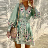 949 Spot Fall 2025 New Women's Long Sleeve V-Neck Loose Print Bohemian