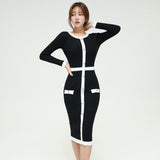 Elegant Autumn Classy Office Casual Midi Dress Female Knitted Sweater Slim Bodycon Winter