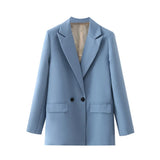 Women Chic Office Lady Double Breasted Blazer Vintage Coat Fashion Notched Collar Long Sleeve Ladies Outerwear Stylish