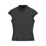 Zingj Trendy Women's Wear Spicy Girls' Solid Color Slim Semi-High Collar T-Shirt Elastic Tight High Waist Bottomed Shirt Outside The
