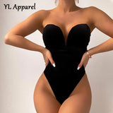 Women's Clothing Solid Black Strapless Bodysuit 2022 Summer Fashion Slim Top Nightclub Wear Girls Outfits Backless
