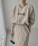 Women Tracksuit Hoodies 2 Piece Sets Chic Pullover Loose Casual Sweatershirt & High Waist Split Skirt Suit