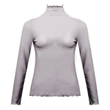 Retro T Shirt Sexy See Through Solid Color High Neck Fashion T Shirt Temperament Ladies All Match T