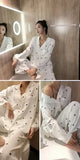 Solid Pajama Sets Women Simple V-neck Long Sleeve Homewear M-3XL Casual Breathable Loose Single Breasted Pyjamas