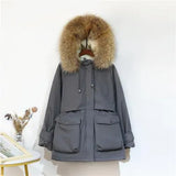 Winter Jacket Women Large Natural Fox Fur White Duck Down Coat Thick Parkas Warm Sash Tie Up Zipper Down Snow