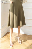 Women's Skirts High Waist Mid-calf A-line Pockets OL Skirt Solid Skirts for Women Vintage Fashion 2023 Summer Pleated Belt