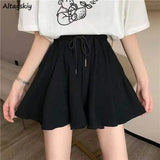 Women Summer High Waist Black All-match Ins Leisure Loose Sweat Fashion INS Female Drawstring Korean Style Plus Size