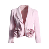 Wind Niche Stereo Rose Cut Deep V Collar 2025 Autumn New Solid Color Small Suit Short Coat