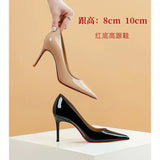 Black High-Heeled Women 2025 New Fine Heel In Fairy Net Red Leather Pointed Single Shoe