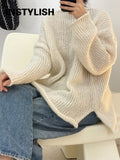 Women Korean Harajuku Loose Sweater Casual O Neck Batwing Sleeve Sweet Pullover Autumn Winter Casual Solid Jumper Chic Top