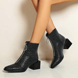 Women Snake Print Western Boots Fashion Zipper Suqare Heel Ankle Boots Lady Metal decoration Square Toe Autumn Winter