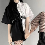 Black White Long Blouse Shirt Patchwork Contrast Color 2021 Fashion Women Blouses Tops Loose Cardigan