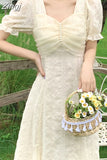 Sweet French Midi Dresses Women Casual Short Sleeve Beading Chiffon Dress Elegant Female Party One Piece Dress