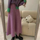 Pink Vintage Japanese Skirt Women Knit High Waist A Line Soft Casual Elegant Skirts sweater Autumn Winter Fashion