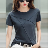Summer Slim Cotton Bamboo T-Shirts Women 2021 O-Neck Short Sleeve Ribbed Tshirts Female Casual Solid Color