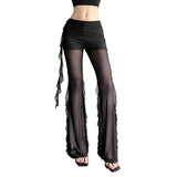 2025 Summer New Women's Sexy Hottie Lotus Side Design Folding Mesh Splicing Perspective Leisure