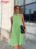 Sexy Halter Blue Satin Summer Dress Ladies Bodycon Sleeveless Backless Mini Dress Elegant Slim Party Dresses For Women