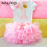 Pink My Little Girl First 1st Birthday Party Dress Tutu Cake Smash Outfits Infant Kid Dress Baby Girl Baptism Clothes 9