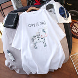 100% cotton cartoon printed short sleeve T-shirt women loose tops Summer streetwear O-neck sweet girls tee shirt