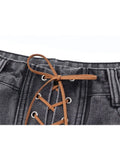 High Waist Shorts Jeans 2022 Women Korean Fashion Streetwear Y2K Female Strappy Cross Wide Leg Baggy Short Denim