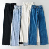 Leg Pant Women Jeans Autumn Winter High Waist Slouchy Black Straight Leg Denim Trouser Fall Casual High Street