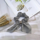 Vintage Striped Bow plaid Scrunchie For Girls Ponytail Holder Elastic Hair Bands ties Rubber Headwear Hair