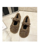 Zingj Knot Lamb Wool Wool Shoes Women Wear 2023 Winter New Flat Shallow Mouth Bean Shoes And Wool Cotton Floating Shoes-Outfit