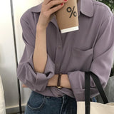 Basic Long Sleeve Elegant Blouses Women Casual Oversized Chic Korean Style Shirt Female Harajuku Purple Shirts