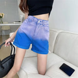 High Waist Loose Colorful Jean Shorts Pants Women 2022 New Korean Fahsion All-match Denim Short Female Loose Grunge
