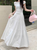 White Half-Dress Women's A-Shaped Skirt In The Long Umbrella Skirt Autumn Small Tall Waist Thin