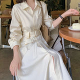 Summer New Women One Piece Fashion Elegant Long Sleeve Casual Midi Shirt Dresses Female Spring Clothes