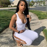 Women Summer Sleeveless V Neck Hollow Out Soild Color Bodycon Pencil Dress Sundress 2021 Female Clothing