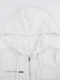 White Zip-Up Hooded Cropped Knit Top- Outfit