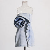 Australian Trendy Sweet Windy Leaf Side Denim Short Dress 2025 New Slim Short Corset Dress