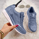 Shoes Gold Sneakers Zipper Platform Trainers Women Shoes Casual Lace-Up Tenis Feminino Zapatos De Mujer Womens