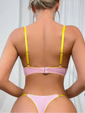 Pink And Yellow Strap Bra And Panty Lingerie Set- Outfit