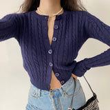 Vintage Cardigan Long Sleeve Slim Knitted Black Cardigan V Neck Solid White Cropped Cardigan Streetwear Sweater
