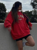 2022 Autumn Letter Print Sweatshirts Tops Women Loose Casual Long Sleeve O Neck Pullover Tops High Streetwear