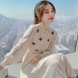 Sweater Maxi Dresses for Women Female Korea Style Slim Embroidery Wool Long Sleeve Woman Dress Party Autumn