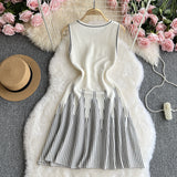Zingj Sleeveless Round Collar Striped Knit Dress Female Summer Waist Design Sense Small Minority Fairy Long
