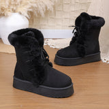 Boots Women's 2025 New Hairy Mouth Women's Boots Thick Snow Cotton Thick And Velvet Cylinder Large-Size Cotton