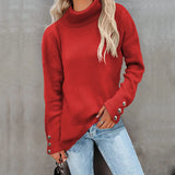 Zingj And Winter New Striped High Leader Mouth Button Sweater Solid Color Casual Loose Plus Size Sweater Woman-Outfit
